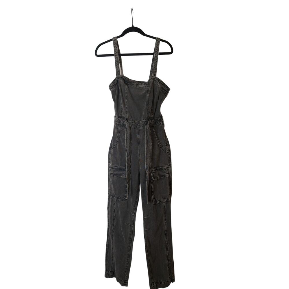 Free People Go West Utility Jumpsuit Size Small Black Cargo One Piece Boho - Picture 3 of 10